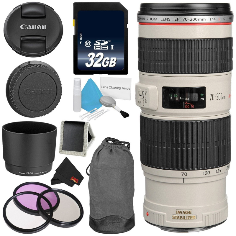 Canon EF 70-200mm f/4L IS USM Telephoto Zoom Lens Bundle for Canon SLR Digital Cameras Intl Model - Advanced (International Model)