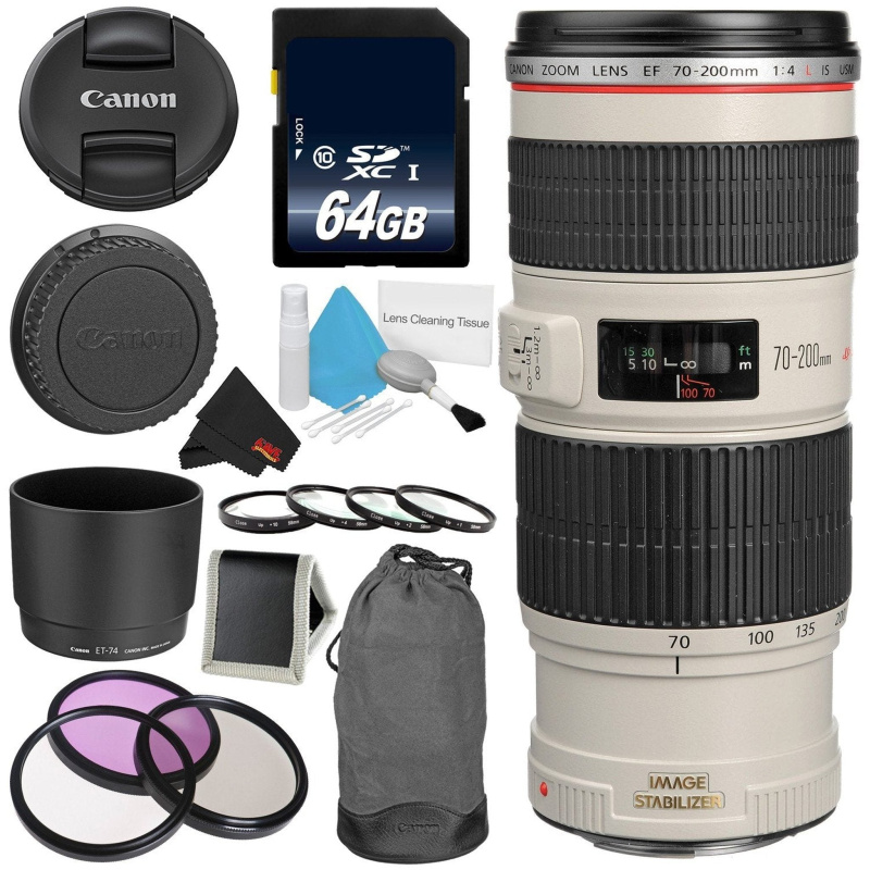 Canon EF 70-200mm f/4L IS USM Telephoto Zoom Lens Bundle for Canon SLR Digital Cameras Intl Model - Pro (International Model)