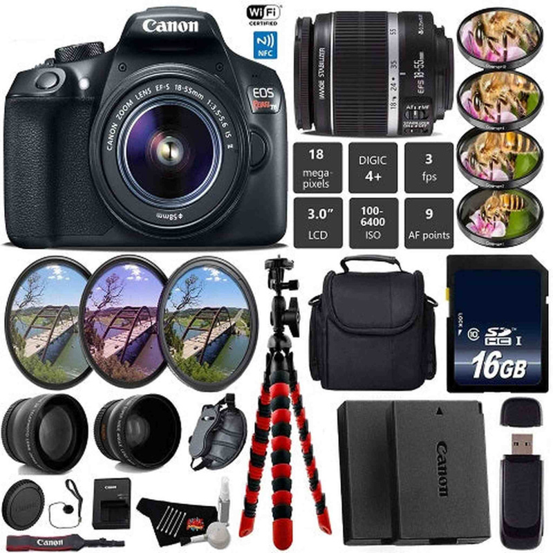 Canon EOS Rebel T6 DSLR Camera with 18-55mm is II Lens + UV FLD CPL Filter Kit + 4 PC Macro Kit + Wide Angle & Telephoto Lens Base Bundle (Internation