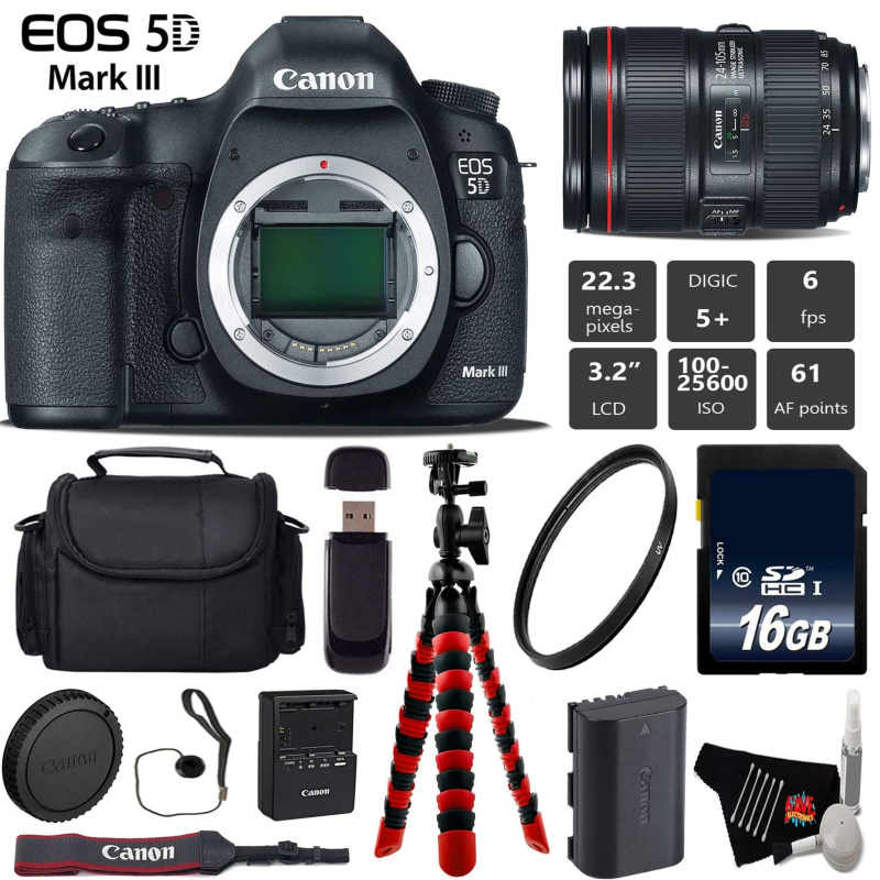 Canon EOS 5D Mark III DSLR Camera with 24-105mm f/4L II Lens + Wireless Remote + UV Protection Filter + Case + Wrist Str (International Model)