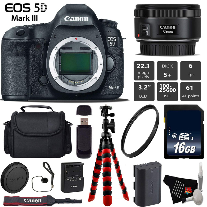 Canon EOS 5D Mark III DSLR Camera with 50mm f/1.8 STM Lens + Wireless Remote + UV Protection Filter + Case + Wrist Strap Base Bundle (International Mo