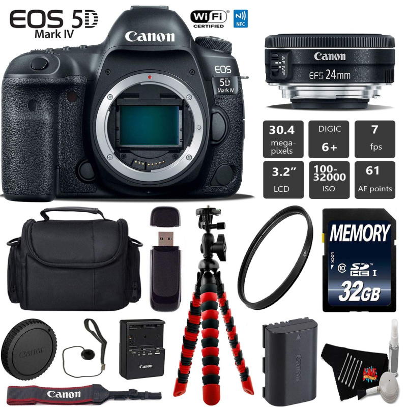 Canon EOS 5D Mark IV DSLR Camera with 24mm f/2.8 STM Lens + Wireless Remote + UV Protection Filter + Case Starter Bundle (International Model)