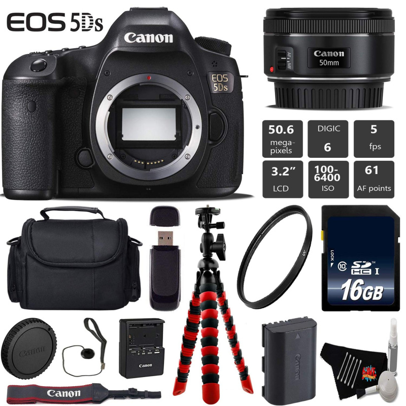 Canon EOS 5DS DSLR Camera with 50mm f/1.8 STM Lens + Wireless Remote + UV Protection Filter + Case + Wrist Strap Base Bundle (International Model)