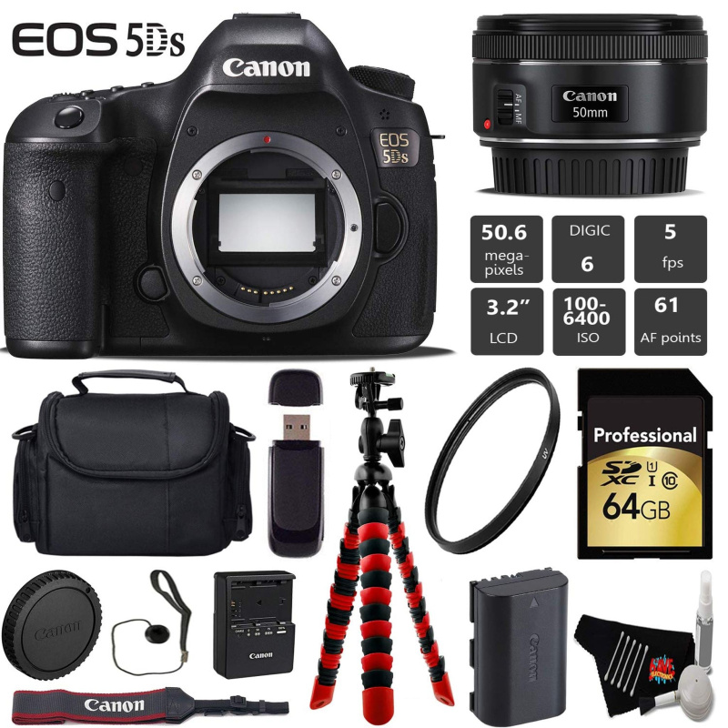 Canon EOS 5DS DSLR Camera with 50mm f/1.8 STM Lens + Wireless Remote + UV Protection Filter + Case + Wrist Strap Pro Bundle (International Model)