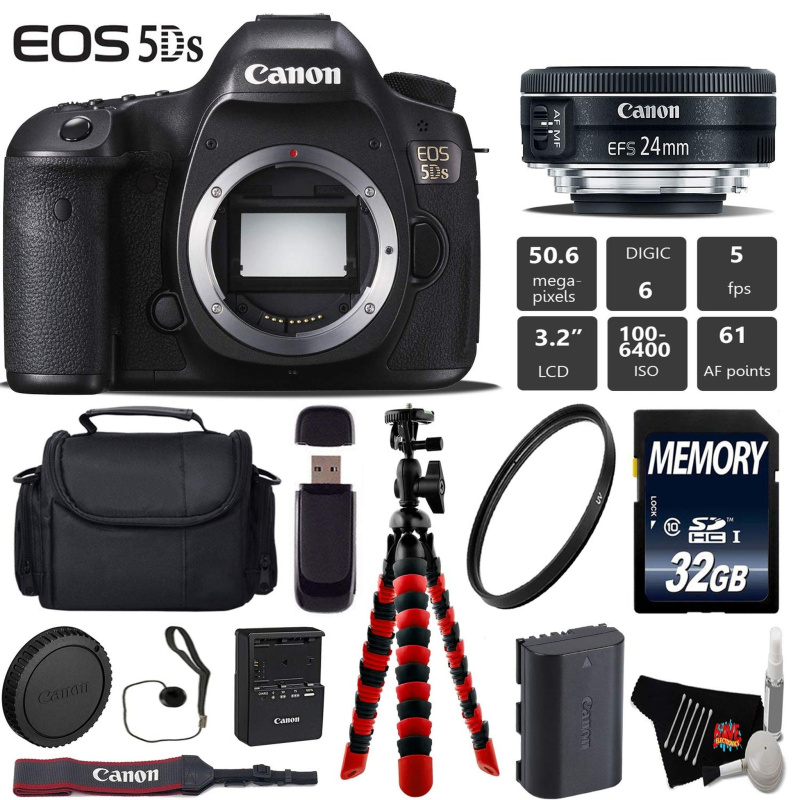 Canon EOS 5DS DSLR Camera with 24mm f/2.8 STM Lens + Wireless Remote + UV Protection Filter + Case + Wrist Strap Starter Bundle (International Model)