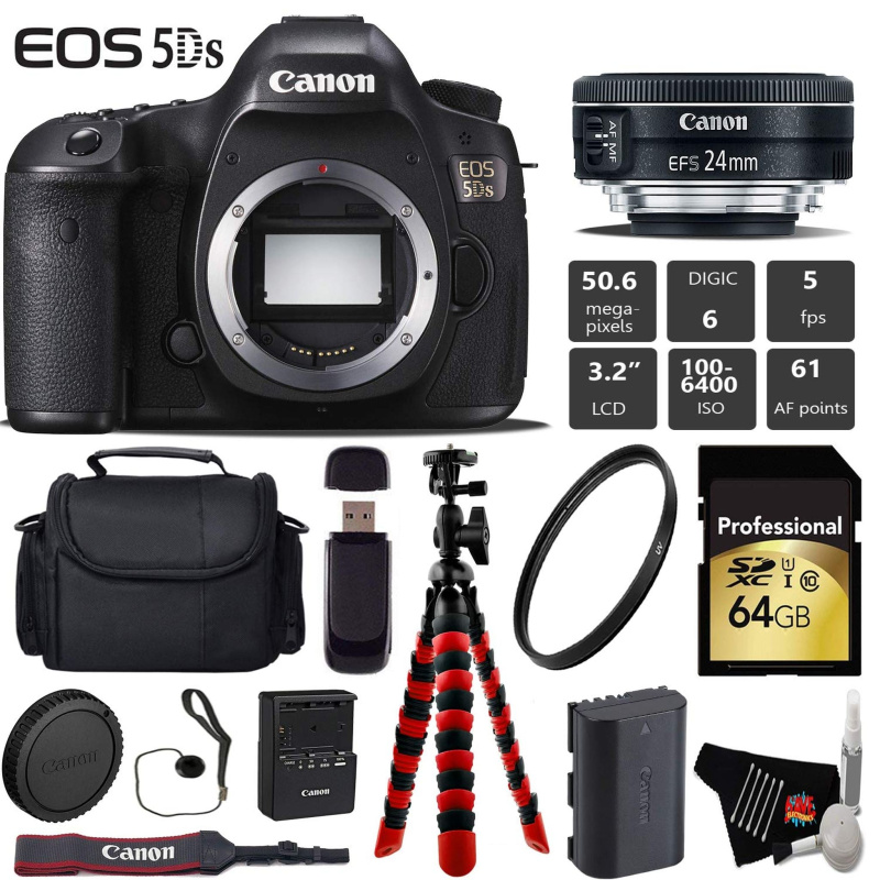 Canon EOS 5DS DSLR Camera with 24mm f/2.8 STM Lens + Wireless Remote + UV Protection Filter + Case + Wrist Strap Pro Bundle (International Model)