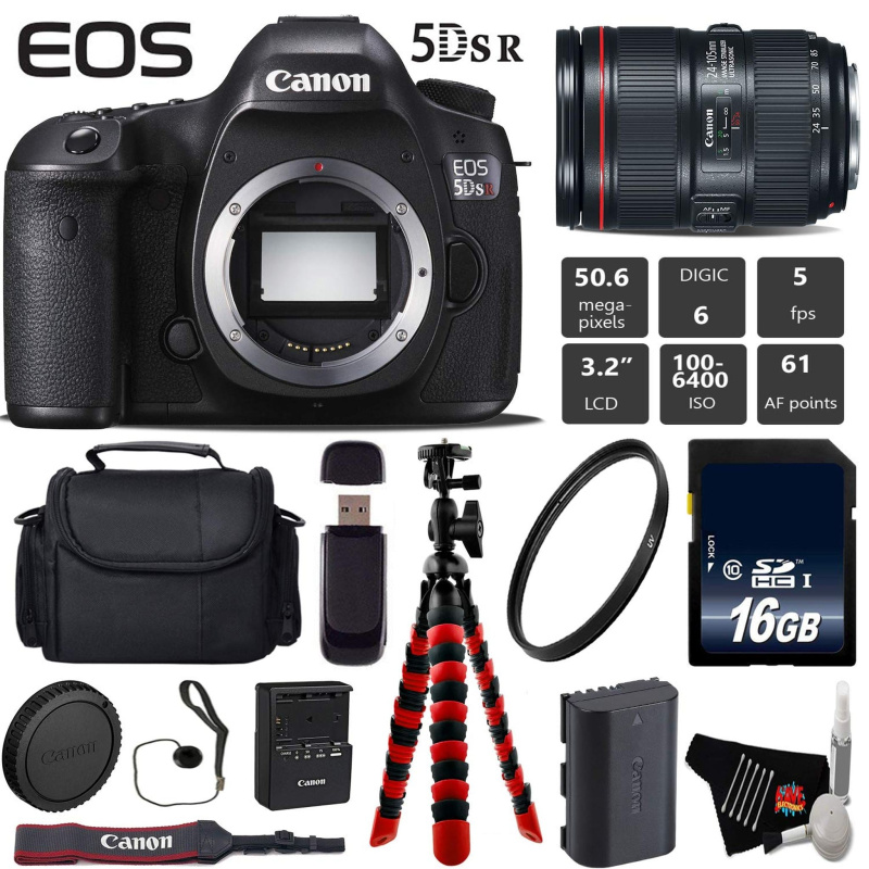 Canon EOS 5DS R DSLR Camera with 24-105mm f/4L II Lens + Wireless Remote + UV Protection Filter + Case + Wrist Strap + T (International Model)