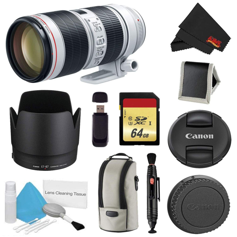 Canon EF 70-200mm f/2.8L is III USM Lens Bundle w/ 64GB Memory Card + Accessories (International Model)