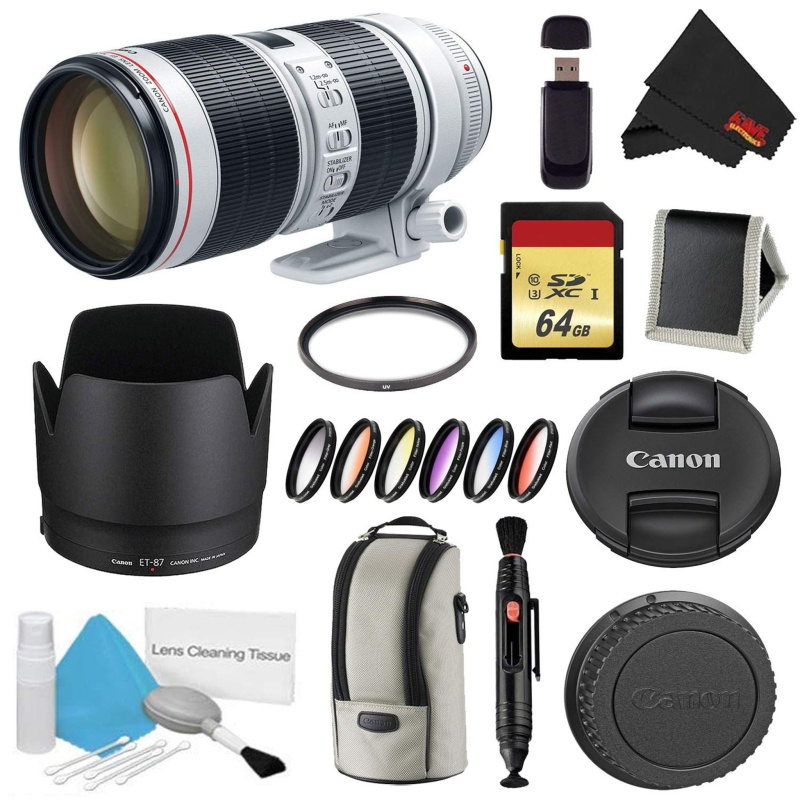 Canon EF 70-200mm f/2.8L is III USM Lens Bundle w/ 64GB Memory Card + Accessories, UV Filter, and Color Multicoated 6 Pi (International Model)