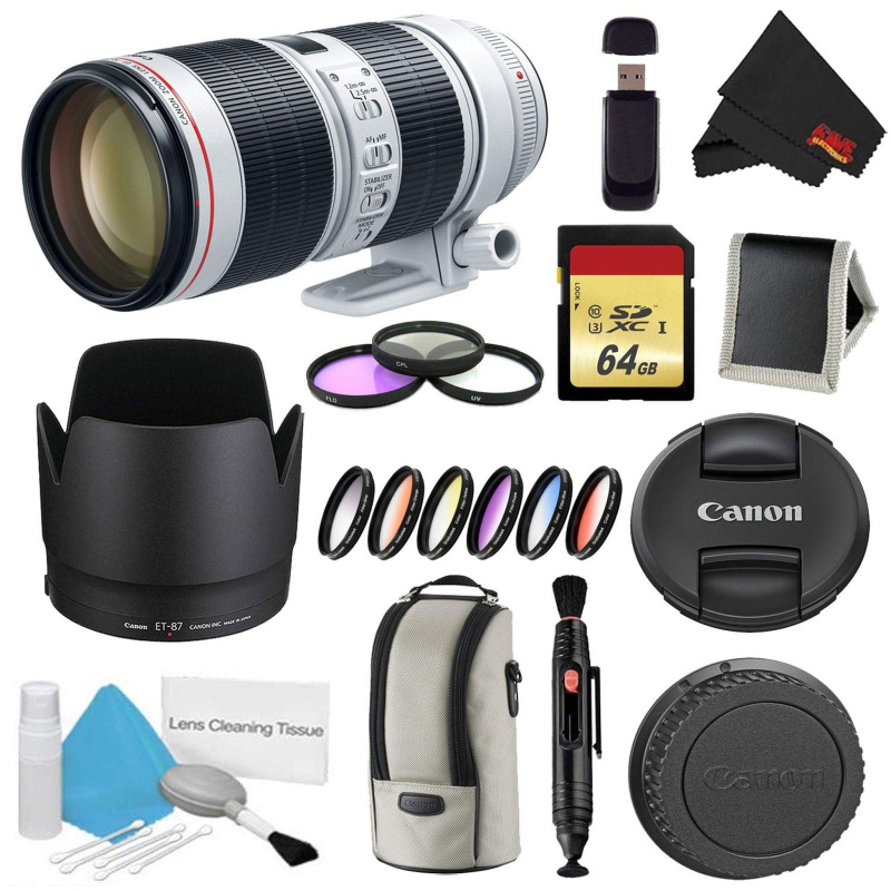 Canon EF 70-200mm f/2.8L is III USM Lens Bundle w/ 64GB Memory Card + Accessories, 3 Piece Filter Kit, and Color Multico (International Model)