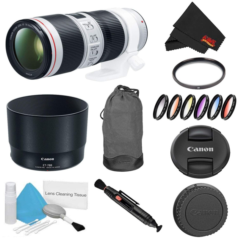 Canon EF 70-200mm f/4L is II USM Lens Bundle w/UV Filter Color Multicoated 6 Piece Filter Kit (International Model)
