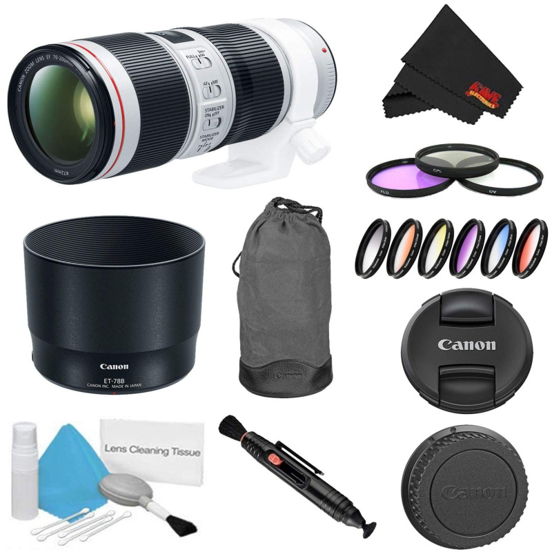 Canon EF 70-200mm f/4L is II USM Lens Bundle w/ 3 Piece Filter Kit Color Multicoated 6 Piece Filter Kit (International M (International Model)