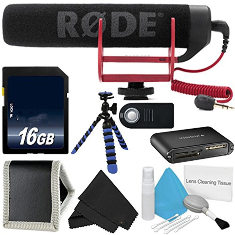 Rode VideoMic GO VIDEOMIC-GO + 16GB Memory Card + Flexible Tripod with Gripping Rubber Legs + Deluxe Cleaning Kit + Microfiber Cloth- Bundle