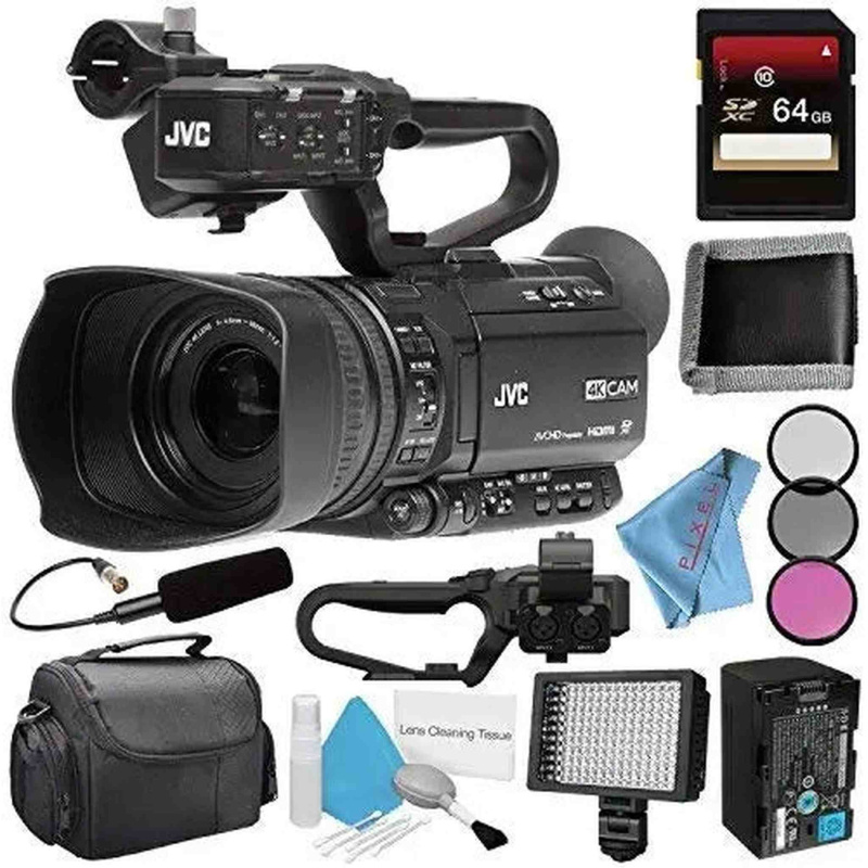 JVC GY-HM250 GY-HM250U UHD 4K Streaming Camcorder + 64GB SDXC Card + 62mm 3 Piece Filter Kit + JVC QAN0067-003 Microphon