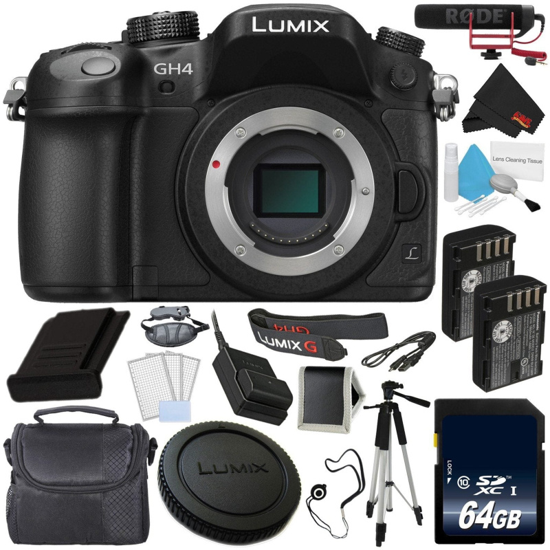 Panasonic DMC-GH4 Digital Camera + 64GB Memory Card + DMW-BLF19 Lithium Ion Battery + Rode VideoMic with Rycote Lyre Sus