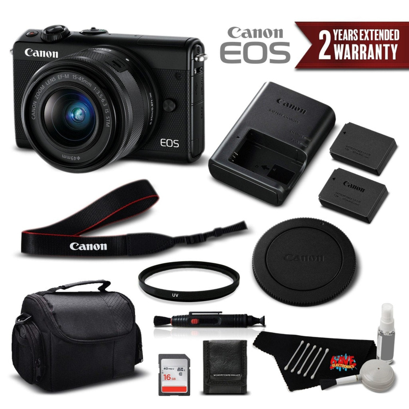 Canon EOS M100 Mirrorless Digital Camera with 15-45mm Lens (Black) 2209C011 International Version - Standard Bundle (International Model)