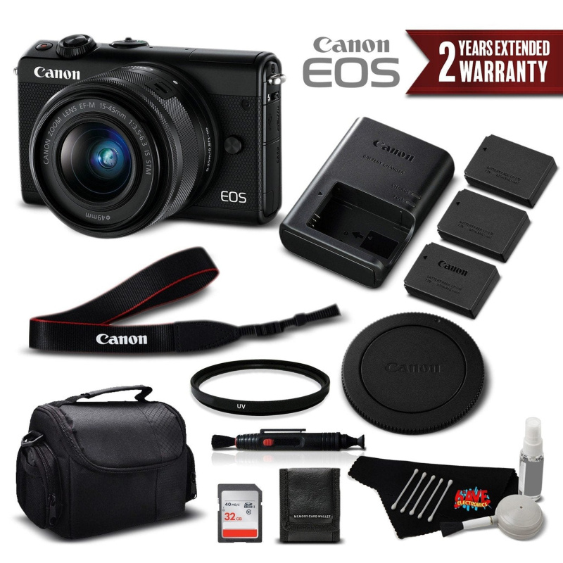 Canon EOS M100 Mirrorless Digital Camera with 15-45mm Lens (Black) 2209C011 International Version - Professional Bundle (International Model)