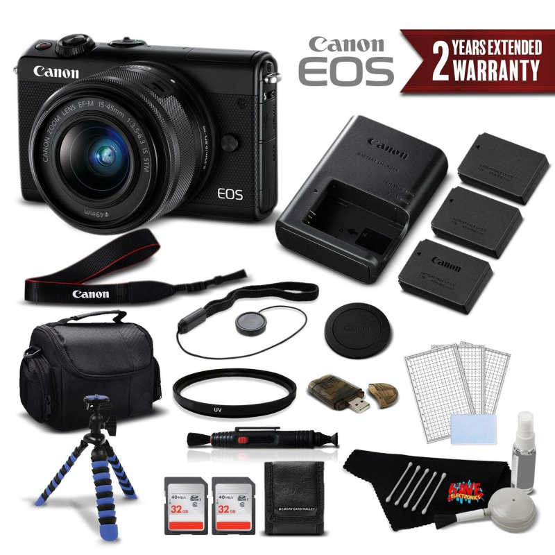 Canon EOS M100 Mirrorless Digital Camera with 15-45mm Lens (Black) 2209C011 International Version - Deluxe Bundle (International Model)