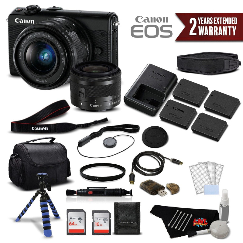 Canon EOS M100 Mirrorless Digital Camera with 15-45mm Lens (Black) 2209C011 International Version - Premium Bundle (International Model)