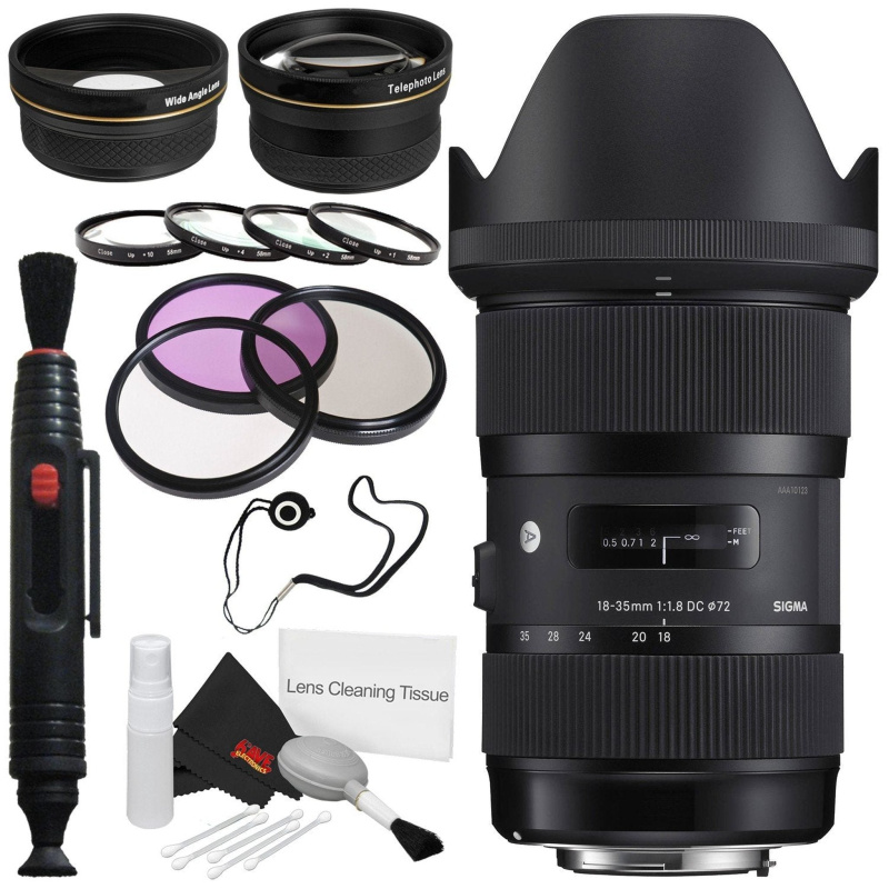 Sigma 18-35mm f/1.8 DC HSM Art Lens for Canon # 210-101 + 72mm 3 Piece Filter Kit + 72mm Close Up Kit Bundle (International Model)