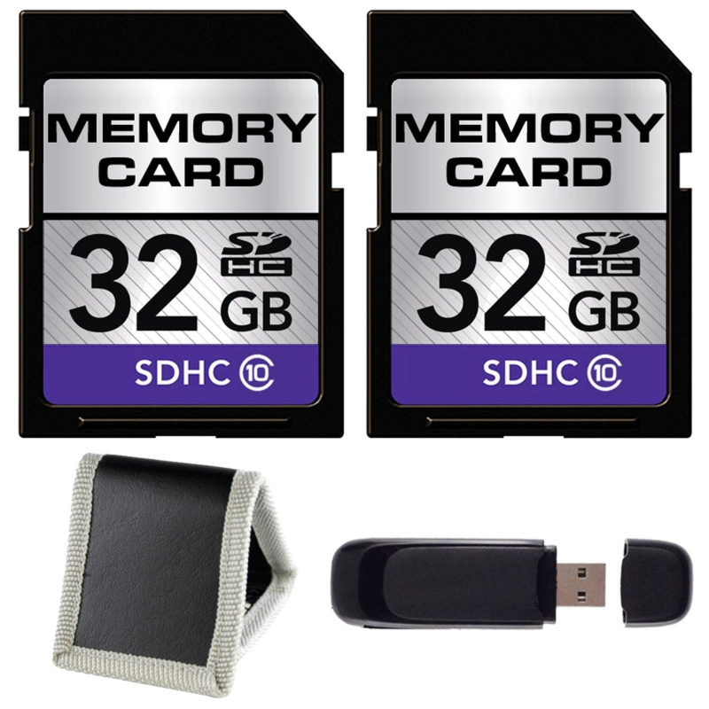 32GB SDHC Class 10 Memory Card (2-Pack) + SD Card USB Reader + Memory Card Wallet Bundle