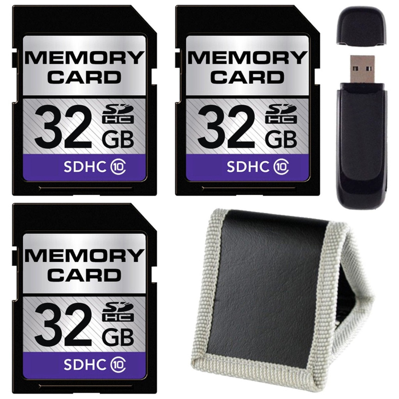 32GB SDHC Class 10 Memory Card (3-Pack) + SD Card USB Reader + Memory Card Wallet Bundle