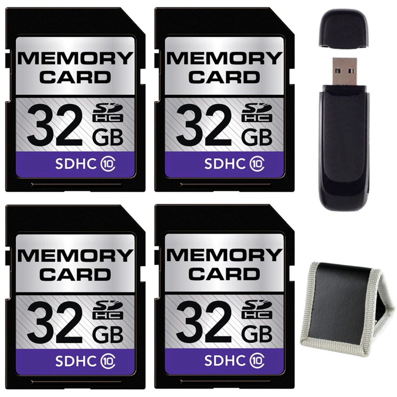 32GB SDHC Class 10 Memory Card (4-Pack) + SD Card USB Reader + Memory Card Wallet Bundle