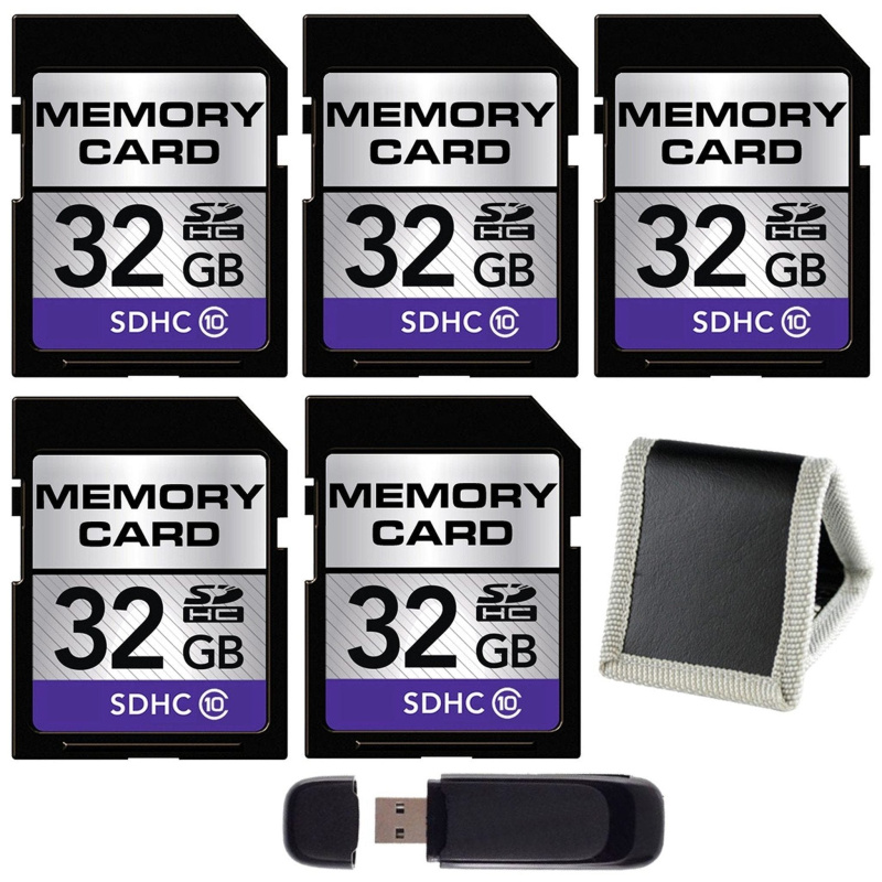 32GB SDHC Class 10 Memory Card (5-Pack) + SD Card USB Reader + Memory Card Wallet Bundle