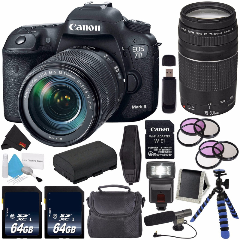 Canon EOS 7D Mark II DSLR Camera (International Version) with 18-135mm f/3.5-5.6 is USM Lens & W-E1 Wi-Fi Adapter 9128B1 Starter Bundle (International