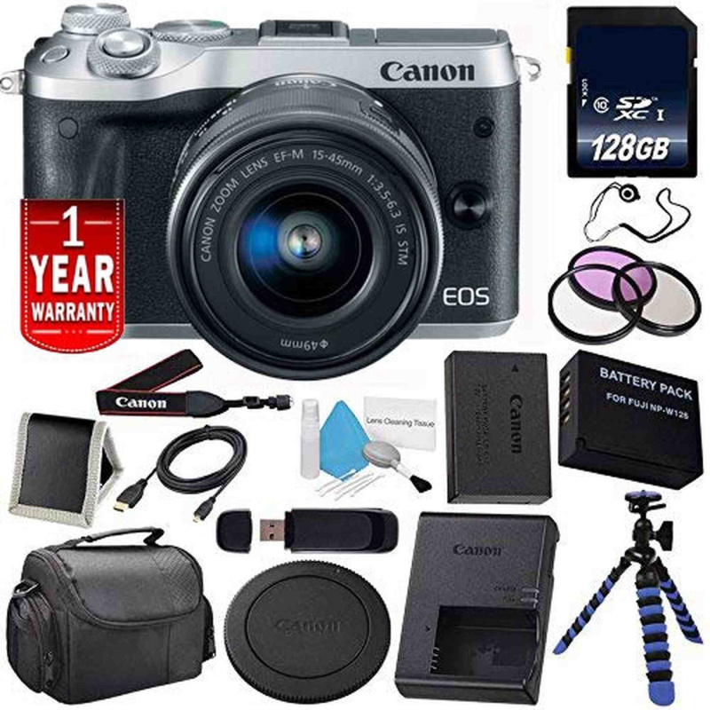 6Ave Canon EOS M6 Mirrorless Digital Camera with 15-45mm Lens (Silver) 1725C011 (International Model) + LP-E17 Replaceme
