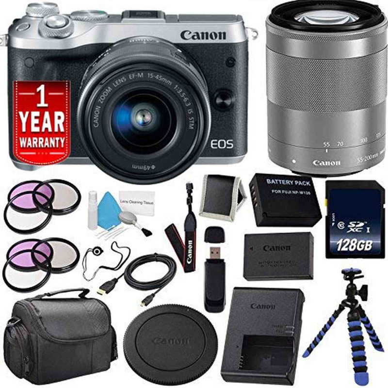 6Ave Canon EOS M6 Mirrorless Digital Camera with 15-45mm Lens (Silver) 1725C011 (International Model) + Canon EF-M 55-20