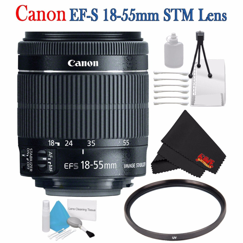 Canon EF-S 18-55mm f/3.5-5.6 IS STM Lens 8114B002 + 58mm UV Filter + Deluxe Starter Kit + Deluxe 3pc Lens Cleaning Kit Bundle (International Model)