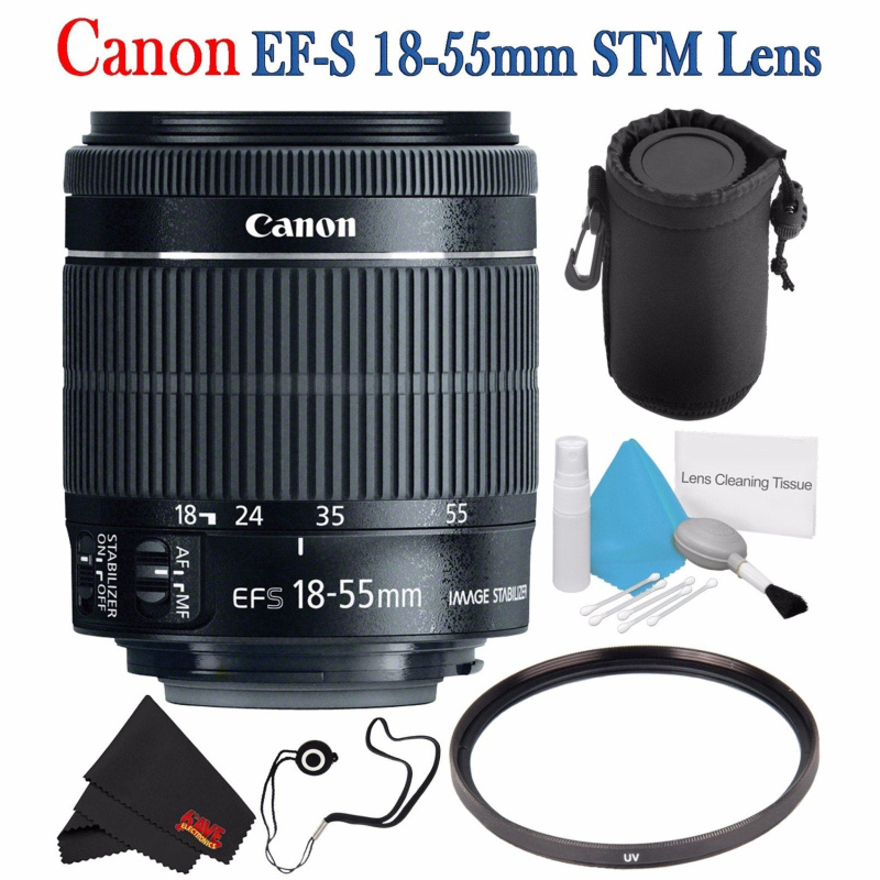 Canon EF-S 18-55mm f/3.5-5.6 IS STM Lens 8114B002 + 58mm UV Filter + Lens Cap Keeper + Deluxe 3pc Lens Cleaning Kit Bundle (International Model)