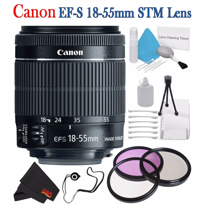 Canon EF-S 18-55mm f/3.5-5.6 IS STM Lens 8114B002 + 58mm 3 Piece Filter Kit + Deluxe 3pc Lens Cleaning Kit Bundle (International Model)