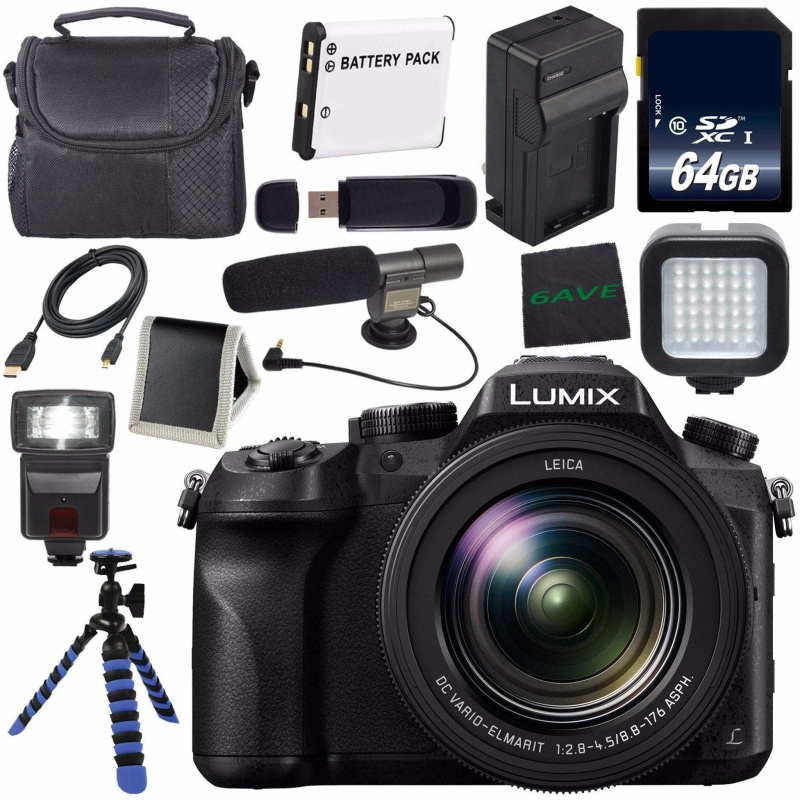 Panasonic Lumix DMC-FZ2500 Digital Camera (International Model) + Lithium Ion Battery + Charger + 64GB Memory Card + Tripod
