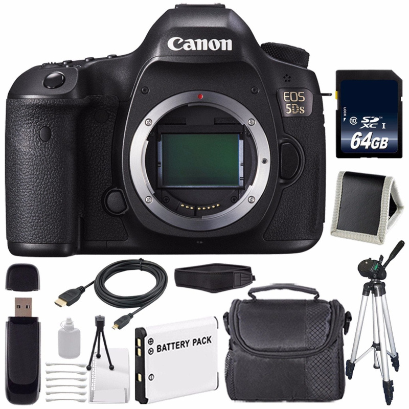 Canon EOS 5DS DSLR Camera (International Model) 0581C002 + LP-E6 Battery + 64GB Memory Card Bundle