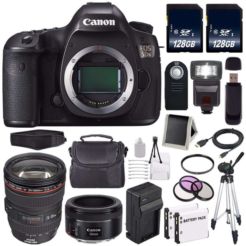 Canon EOS 5DS DSLR Camera (International Model) 0581C002 + Canon EF 24-105mm f/4L is USM Lens + EF 50mm f/1.8 STM Lens +