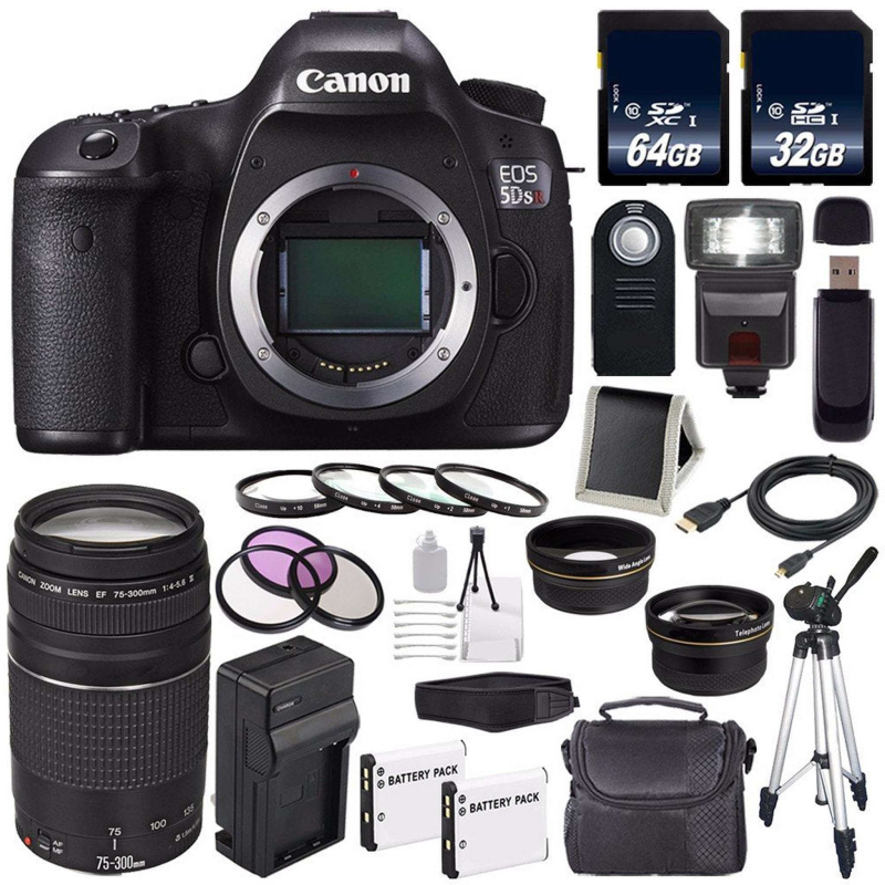 Canon EOS 5DS R DSLR Camera (International Model) 0582C002 + Canon EF 75-300 III+ LP-E6 Replacement Battery + Charger Advanced Bundle
