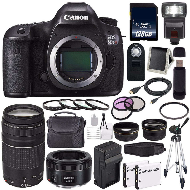 Canon EOS 5DS R DSLR Camera (International Model) 0582C002 + Canon EF 75-300 III+ EF 50mm f/1.8 STM Lens  Base Bundle
