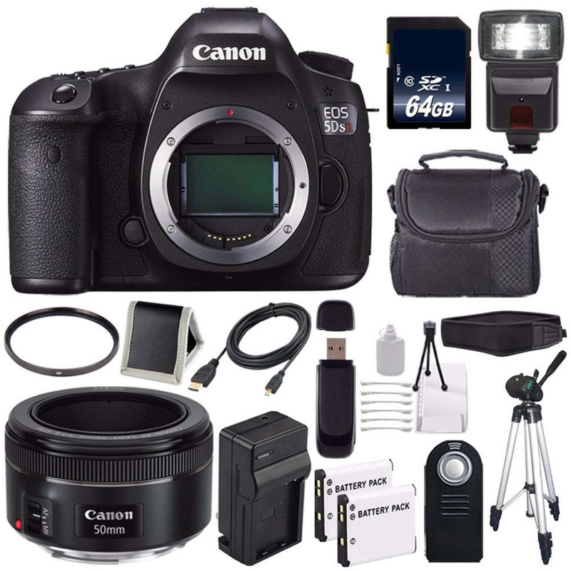 Canon EOS 5DS R DSLR Camera (International Model) 0582C002 + Canon EF 50mm f/1.8 STM Lens + LP-E6 Battery + 64GB Card Storage Bundle