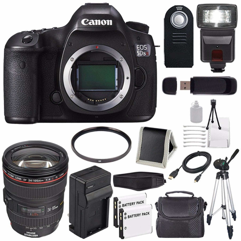 Canon EOS 5DS R DSLR Camera (International Model) 0582C002 + Canon EF 24-105mm f/4L is USM Lens + LP-E6 Battery Bundle