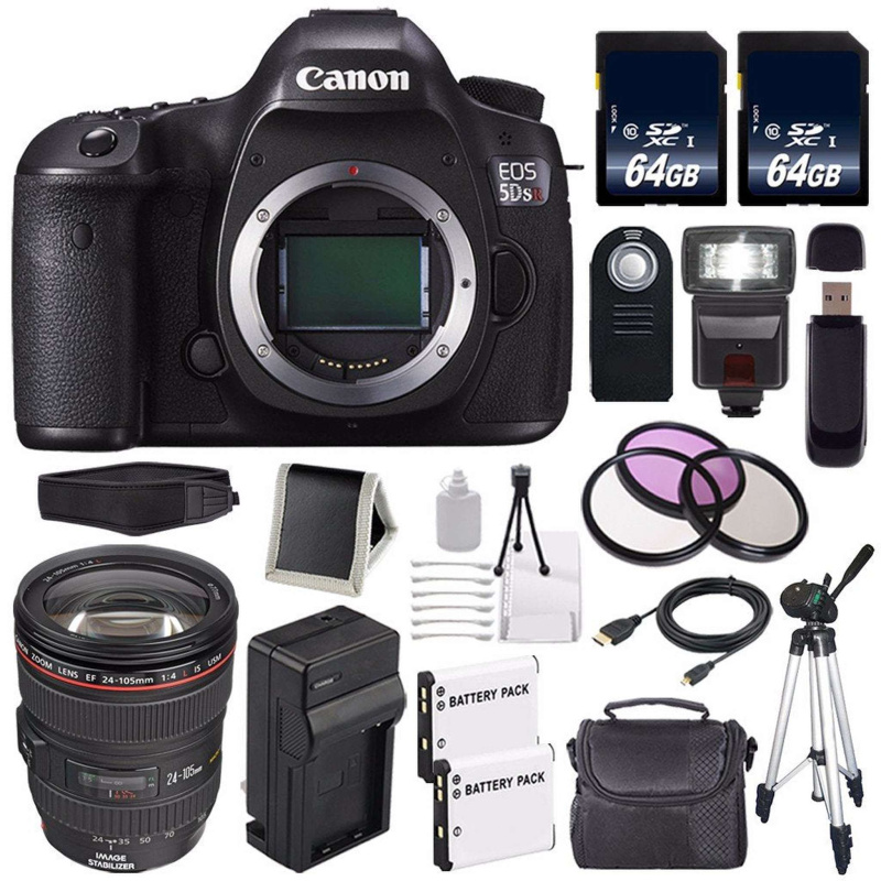 Canon EOS 5DS R DSLR Camera (International Model) 0582C002 + Canon EF 24-105mm f/4L is USM Lens + LP-E6 Battery + 64GB Card Base Bundle