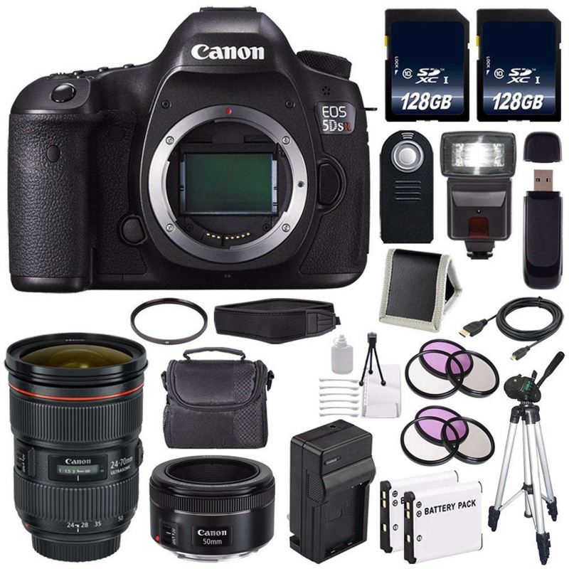 Canon EOS 5DS R DSLR Camera (International Model) 0582C002 + Canon EF 24-70mm f/2.8L II USM Lens + EF 50mm f/1.8 STM Lens Base Bundle