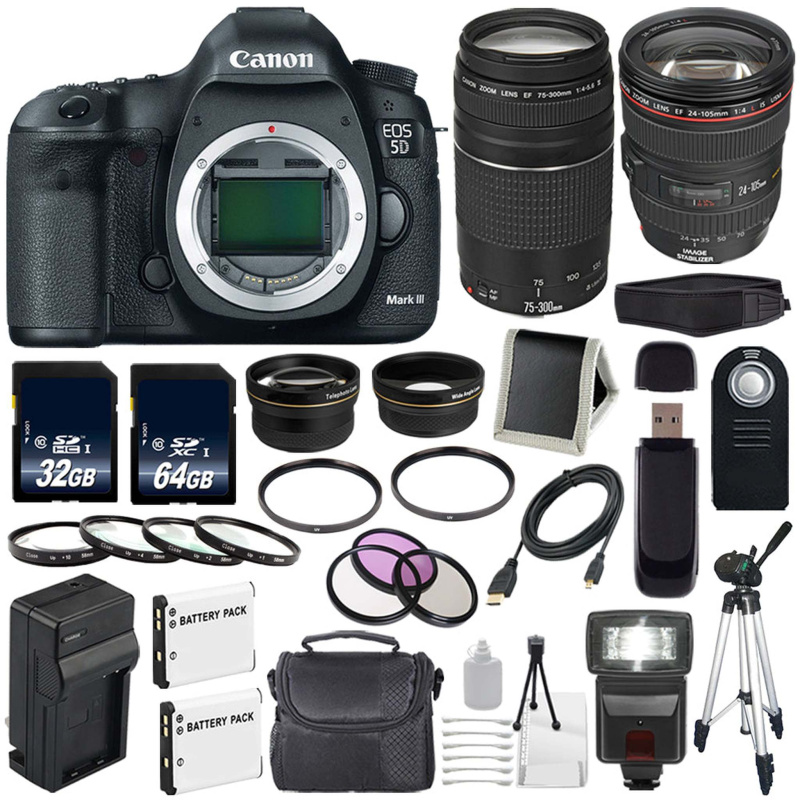 Canon EOD 5D III Digital Camera + 24-105mm Lens + Canon EF 75-300 III Bundle (International Model)
