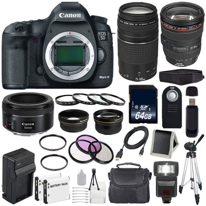 Canon EOD 5D III Digital Camera + 24-105mm Lens + 75-300 III + EF 50mm (International Model)