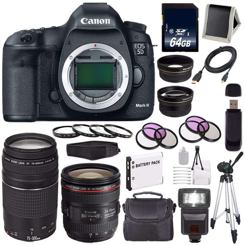 Canon EOD 5D III Digital Camera International Model + Canon EF 24-70mm f/4L is USM Lens + Canon EF 75-300 III Pro Bundle