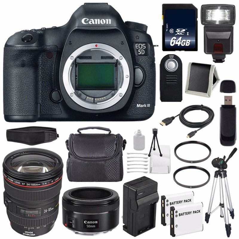 Canon EOD 5D III Digital Camera International Model + Canon EF 24-70mm f/4L is USM Lens + EF 50mm f/1.8 STM Lens Deluxe Bundle