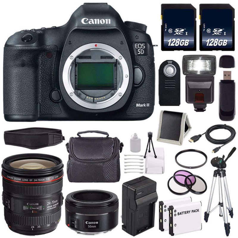 Canon EOD 5D III Digital Camera International Model + Canon EF 24-70mm f/4L is USM Lens + EF 50mm f/1.8 STM Lens Supreme Bundle