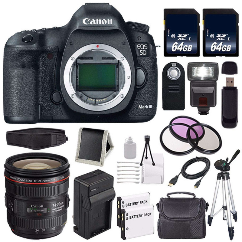 Canon EOD 5D III Digital Camera International Model + Canon EF 24-70mm f/4L is USM Lens + LP-E6 Battery + 64GB Memory Card Base Bundle