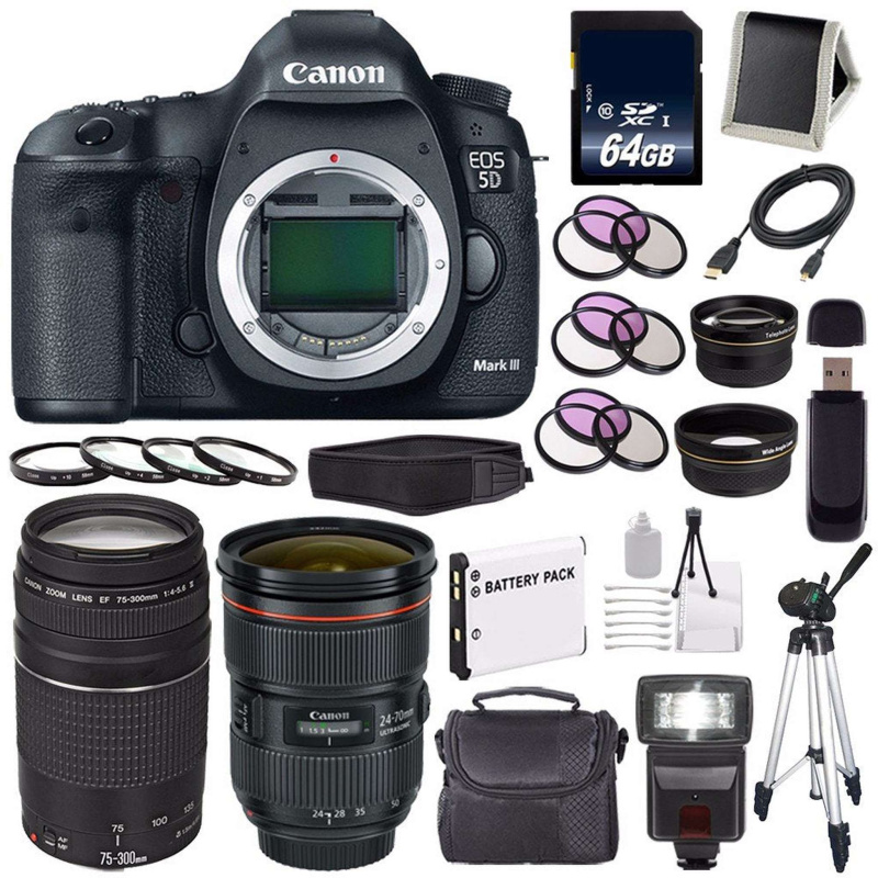 Canon EOD 5D III Digital Camera International Model + Canon EF 24-70mm f/2.8L II USM Lens + Canon EF 75-300 III+ LP-E6 R Supreme Bundle